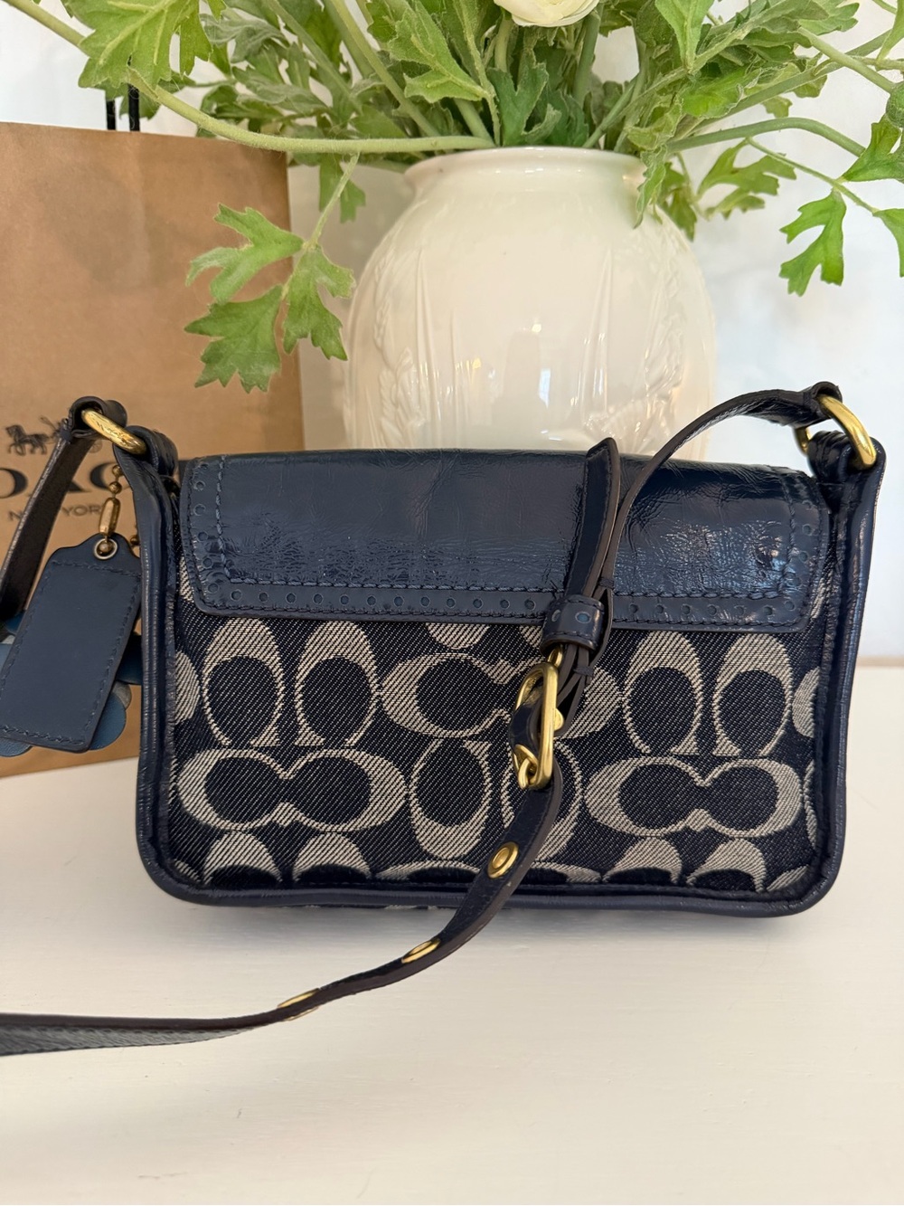 COACH Bleecker Navy Signature Denim & Patent Leather Jessie Crossbody Bag, 12534 - Picture 6 of 16